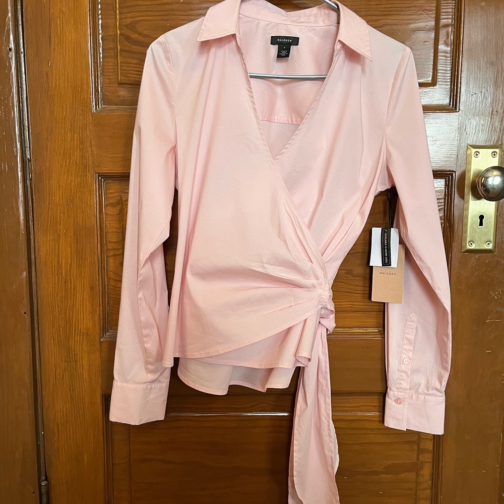 Halogen Light Pink Wrap Blouse Long Sleeve Size Small